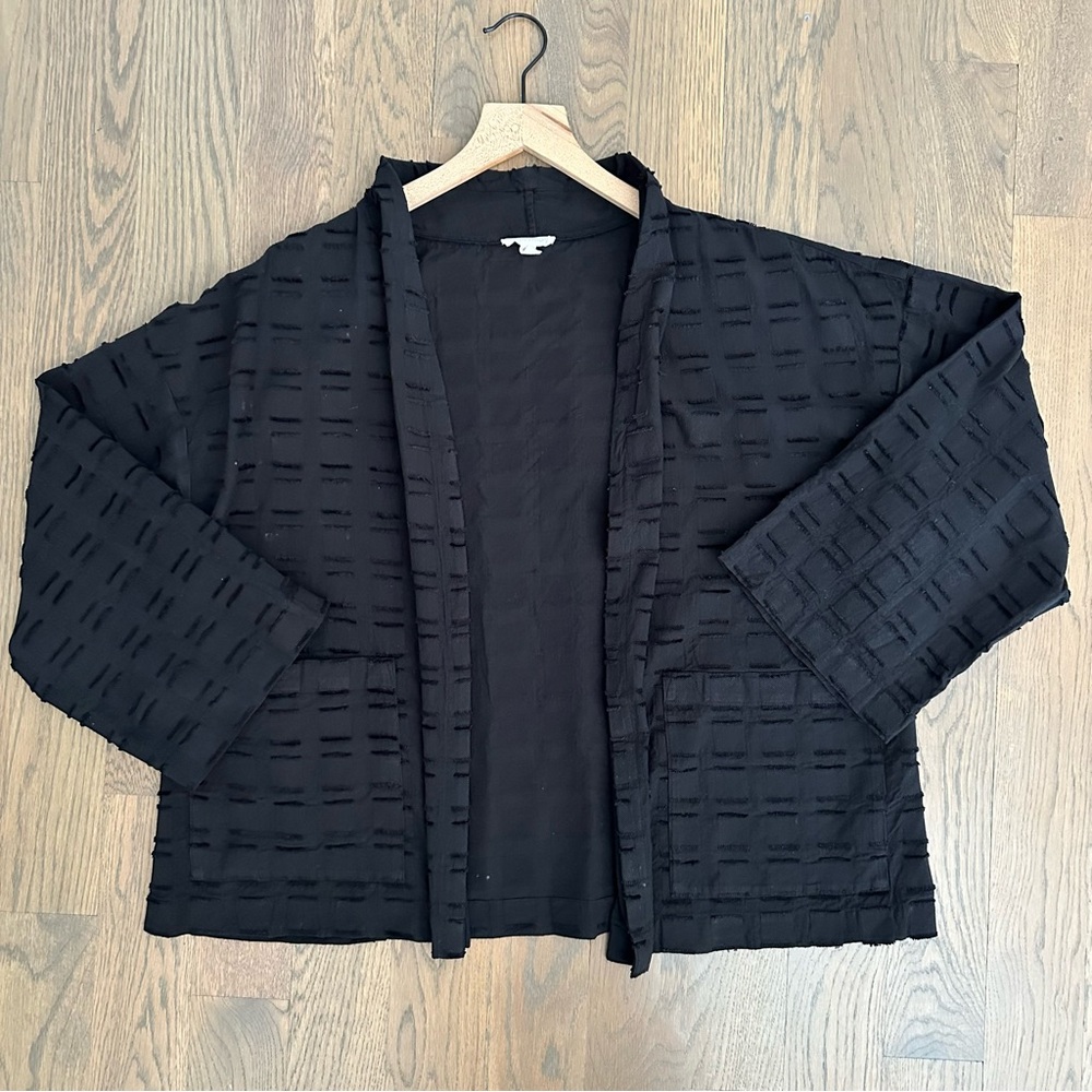 Eileen Fisher Organic Cotton Shadow Square Jacket in Black Size Extra Large